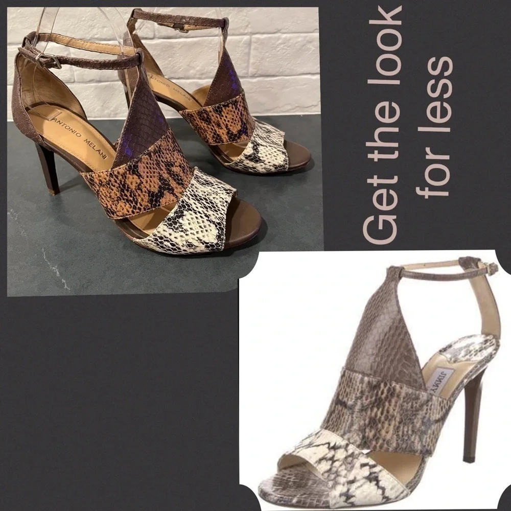 Antonio Melani sz 8 tri-color snakeprint leather high ankle strap heels
